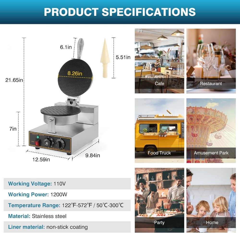 1200W Commercial Waffle Cone M - Waffle Cone Maker recensione e prezzo